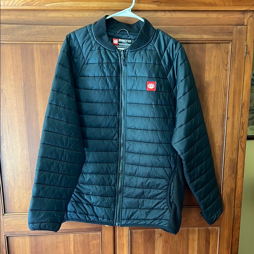 Smartty Black Puffer Jacket with Red Logo